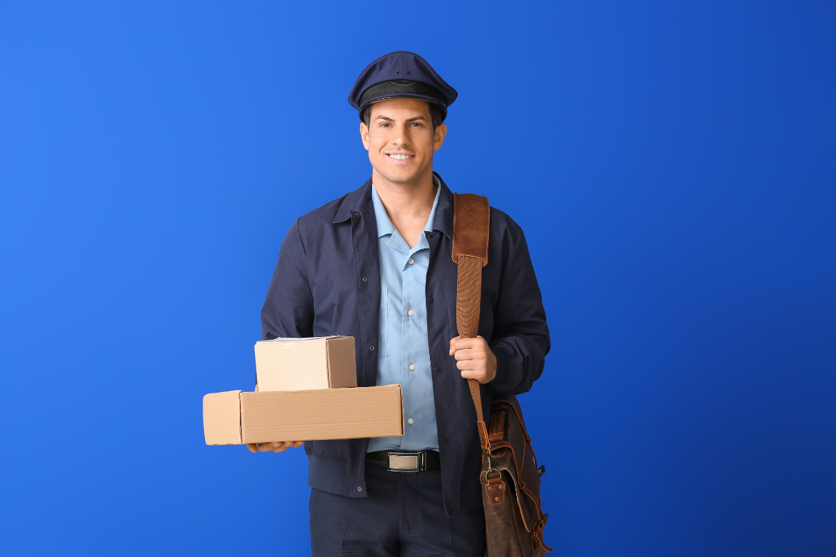 Courier with a business package ready for delivery